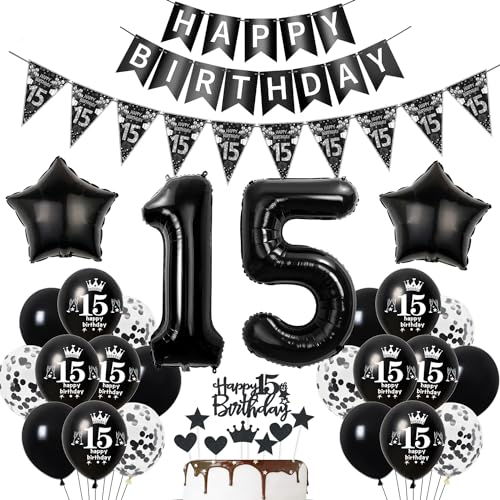 Deko 15. Geburtstag Jungen Mädchen Schwarz Tortendeko 15 Geburtstag Mädchen Party Deko Schwarz Luftballons 15 Jungen deko Geburtstagsdeko 15 jahre Ballon von Hopewey