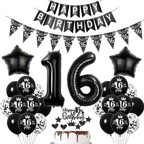 Deko 16. Geburtstag Jungen Mädchen Schwarz Tortendeko 16 Geburtstag Mädchen Party Deko Schwarz Luftballons 16 Geburtstag Jungen deko Geburtstagsdeko 16 jahre Jungen Ballon 16 Geburtstag Mädchen von Hopewey