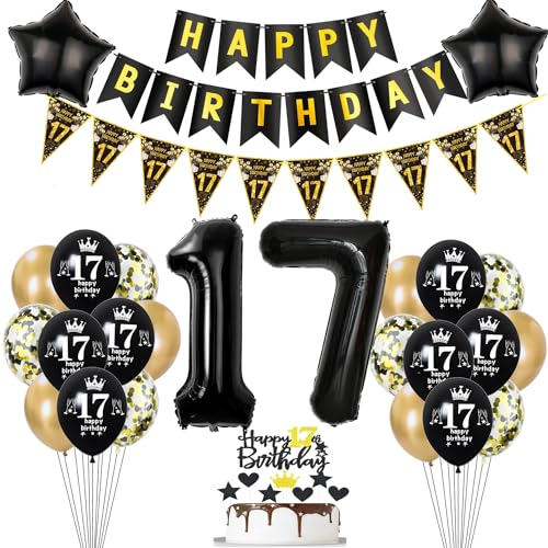 Deko 17. Geburtstag Jungen Mädchen Tortendeko 17 Geburtstag Mädchen Party Deko Schwarz Gold Luftballons 17 Geburtstag Jungen deko Geburtstagsdeko 17 jahre Jungen Ballon 17 Geburtstag Mädchen deko von Hopewey