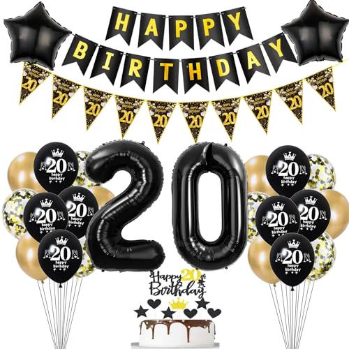 Deko 20. Geburtstag Mann Frauen Tortendeko 20 Geburtstag Frauen Party Deko Schwarz Gold Luftballons 20 Geburtstag Mann deko Geburtstagsdeko 20 jahre Mann Ballon 20 Geburtstag Frauen dekoration von Hopewey