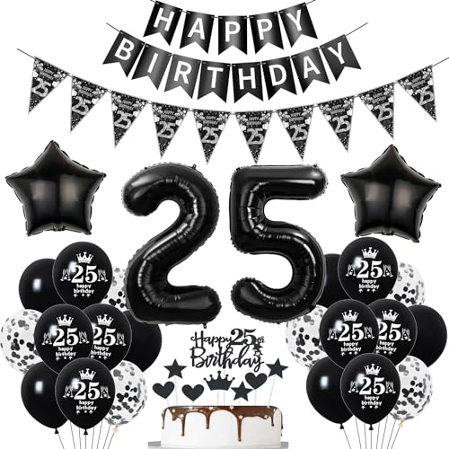 Deko 25. Geburtstag Mann Frauen Schwarz Tortendeko 25 Geburtstag Frauen Party Deko Schwarz Luftballons 25 Geburtstagsdeko 25 jahre Mann Ballon von Hopewey