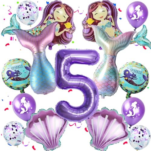 Deko 5. Geburtstag Mädchen Meerjungfrauen Luftballons 5. Geburtstag Mädchen Meerjungfrau Deko, Folienballon 5 Themen Ballons für 5 Jahre Party dekoration von Hopewey