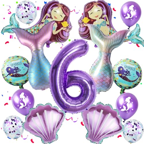 Deko 6. Geburtstag Mädchen Meerjungfrauen Luftballons 6. Geburtstag Mädchen Meerjungfrau Deko, Folienballon 6 Meerjungfrau Themen Ballons für 6 Jahre Mädchen Geburtstag Party dekoration von Hopewey