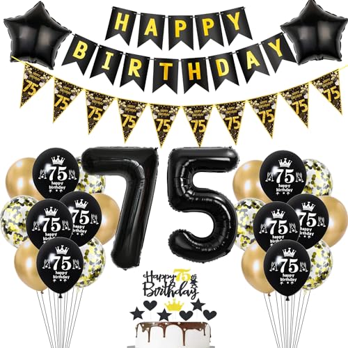 Deko 75. Geburtstag Mann Frauen Tortendeko 75 Geburtstag Frauen Party Deko Schwarz Gold Luftballons 75 Geburtstag Mann deko Geburtstagsdeko 75 jahre Mann Ballon 75 Geburtstag Frauen dekoration von Hopewey