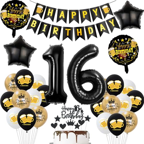 Geburtstagsdeko 16 Jahre Junge Mädchen ballons,Luftballons 16 Geburtstag Party Dekoration Junge Mädchen Schwarz Gold,Helium Ballon Bier für deko 16. Geburtstag Geburtstagsdeko 16 Jahre Junge Mädchen ballons,Luftballons 16 Geburtstag Party Dekoration Junge Mädchen Schwarz Gold,Helium Ballon Bier für deko 16. Geburtstag von Hopewey