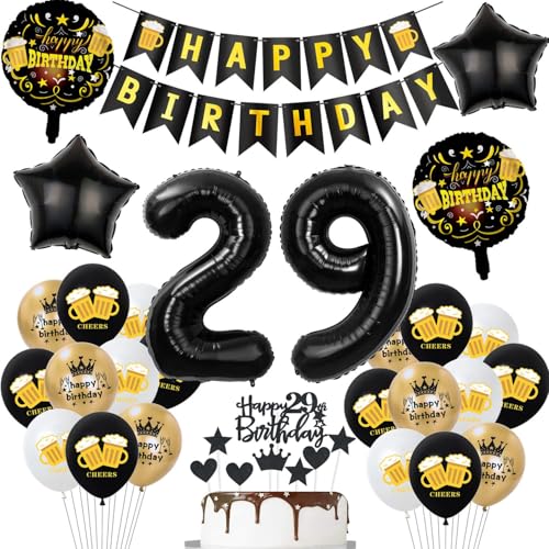 Geburtstagsdeko 29 Jahre Mann Frau ballons,Luftballons 29 Geburtstag Party Dekoration Männer Frauen Schwarz Gold,Helium Ballon Bier für deko 29. Geburtstag Mann von Hopewey