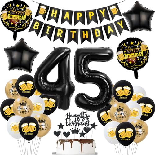 Geburtstagsdeko 45 Jahre Mann Frau ballons,Luftballons 45 Geburtstag Party Dekoration Männer Frauen Schwarz Gold,Helium Ballon Bier für deko 45. Geburtstag Mann Geburtstagsdeko 45 Jahre Mann Frau ballons,Luftballons 45 Geburtstag Party Dekoration Männer Frauen Schwarz Gold,Helium Ballon Bier für deko 45. Geburtstag Mann von Hopewey