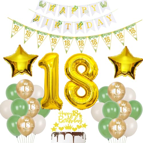 Gold Luftballons 18 Geburtstag Mädchen Junge Dekoration Oliv grün Tortendeko 18 Geburtstag Mädchen Geburtstagsdeko 18 Jahre Folienballon 18 deko 18. Junge Ballon party deko von Hopewey