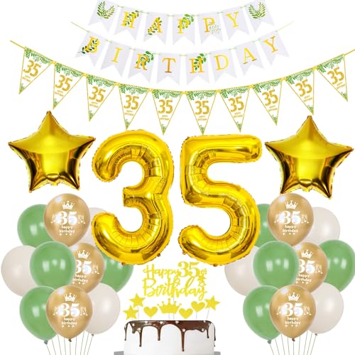 Gold Luftballons 35 Geburtstag Frauen Mann Dekoration Oliv grün Tortendeko 35 Geburtstag Frauen Geburtstagsdeko 35 Jahre Frau Folienballon 35 deko 35. männer Ballon party deko von Hopewey