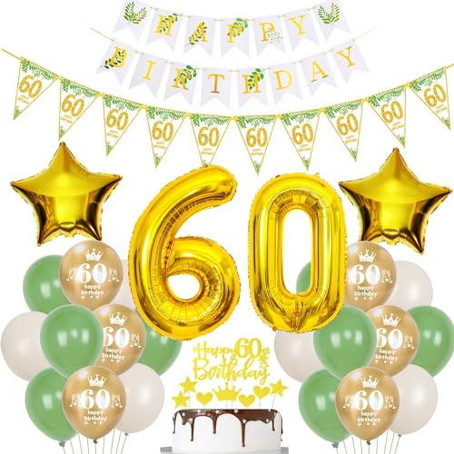 Gold Luftballons 60 Geburtstag Frauen Mann Dekoration Oliv grün Tortendeko 60 Geburtstag Frauen Geburtstagsdeko 60 Jahre Frau Folienballon 60 deko 60. Geburtstag männer Ballon party deko von Hopewey