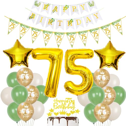 Gold Luftballons 75 Geburtstag Frauen Mann Dekoration Oliv grün Tortendeko 75 Geburtstag Frauen Geburtstagsdeko 75 Jahre Frau Folienballon 75 deko 75. männer Ballon party deko von Hopewey