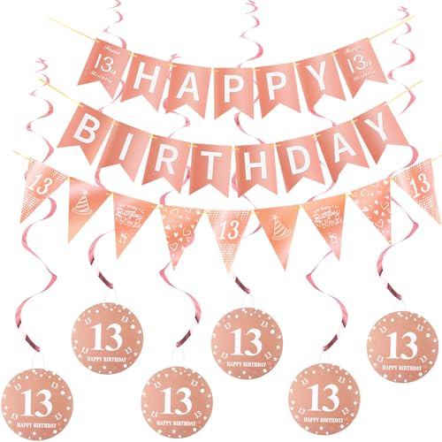 Happy 13th Birthday Banner +Dreiecksflaggen Happy Birthday Girlanden+ 13 Geburtstag Hängedeko Spiralen Set, Rosegold 13.Geburtstag deko für Mädchen ,13. Geburtstag Mädchen Hängedeko Deckenhänger Happy 13th Birthday Banner +Dreiecksflaggen Happy Birthday Girlanden+ 13 Geburtstag Hängedeko Spiralen Set, Rosegold 13.Geburtstag deko für Mädchen ,13. Geburtstag Mädchen Hängedeko Deckenhänger von Hopewey