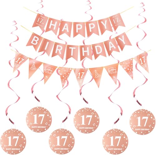 Happy 17th Birthday Banner +Dreiecksflaggen Happy Birthday Girlanden+ 17 Geburtstag Hängedeko Spiralen Set, Rosegold 17.Geburtstag deko für Mädchen,17. Geburtstag Mädchen Hängedeko Deckenhänger Happy 17th Birthday Banner +Dreiecksflaggen Happy Birthday Girlanden+ 17 Geburtstag Hängedeko Spiralen Set, Rosegold 17.Geburtstag deko für Mädchen,17. Geburtstag Mädchen Hängedeko Deckenhänger von Hopewey