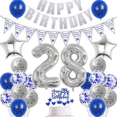 Hopewey Deko 28. Geburtstag Frauen Mann Dekoration silber blau Tortendeko 28. Geburtstag Mann Luftballons 28 deko 28. Männer Ballon blau Geburtstagsdeko 28 Jahre silber Hopewey Deko 28. Geburtstag Frauen Mann Dekoration silber blau Tortendeko 28. Geburtstag Mann Luftballons 28 deko 28. Männer Ballon blau Geburtstagsdeko 28 Jahre silber von Hopewey