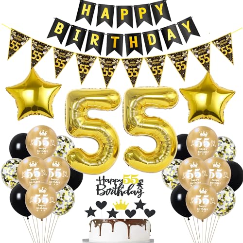 Schwarz Luftballon 55. Geburtstag Dekoration Gold Tortendeko 55. Geburtstag Frauen Mann Geburtstagsdeko 55 Jahre Mann Frauen Gold Folienballon 55 Ballon 55 von Hopewey