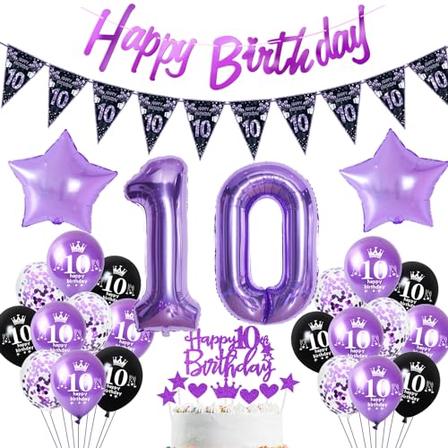 Lila Luftballon 10. Geburtstag Dekoration violett Tortendeko 10. Geburtstag Mädchen party deko Geburtstagsdeko 10 Jahre Mädchen Lila Folienballon 10 deko Ballon von Hopewey
