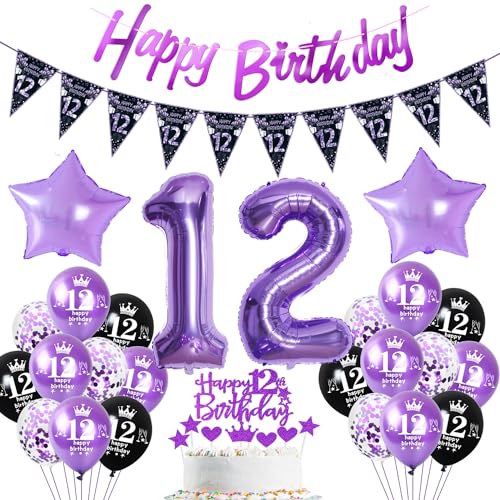 Lila Luftballon 12. Geburtstag Dekoration violett Tortendeko 12. Geburtstag Mädchen party deko Geburtstagsdeko 12 Jahre Mädchen Lila Folienballon 12 deko 12. Geburtstag Mädchen Ballon von Hopewey