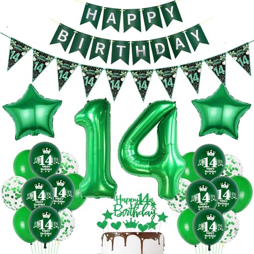 Luftballon 14. Geburtstag Dekoration Grün Tortendeko 14. Geburtstag Mädchen Junge Geburtstagsdeko 14 Jahre Junge Mädchen Grün Folienballon 14 Ballon von Hopewey