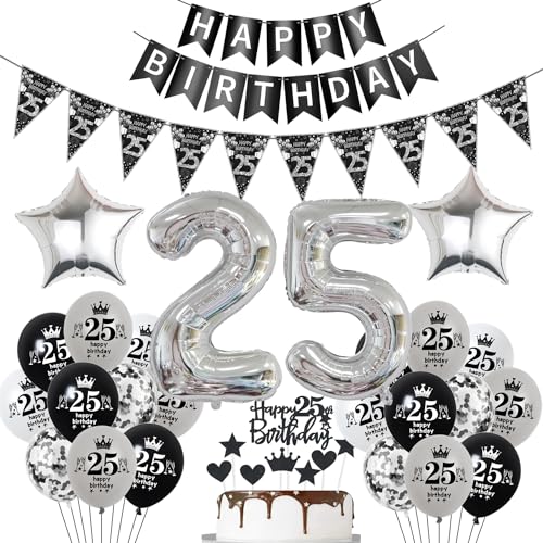 Luftballon 25. Geburtstag Dekoration Schwarz Tortendeko 25. Geburtstag Frau männer Geburtstagsdeko 25 Jahre Mann Frauen Schwarz Folienballon 25 Geburtstag Mann Ballon 25 Geburtstags Frauen von Hopewey