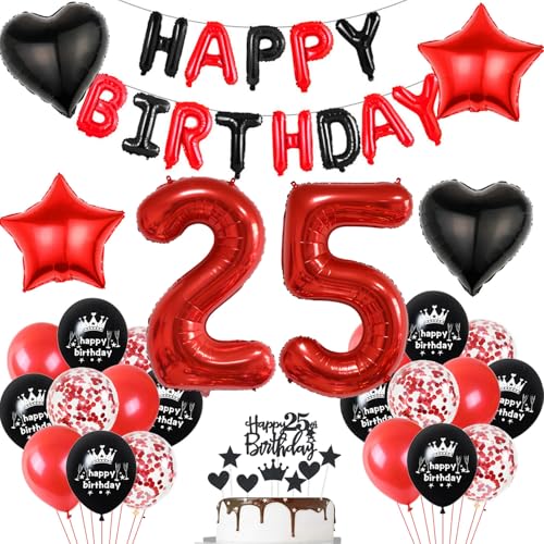 Luftballon 25. Geburtstag deko frau rot Schwarz set Folienballon Zahlen 25 Geburtstagsdeko frauen 25 Jahre geburtstagdeko frau 25 jahre 25. Geburtstag deko Rot frau Geburtstagsdeko 25 Jahre frauen von Hopewey