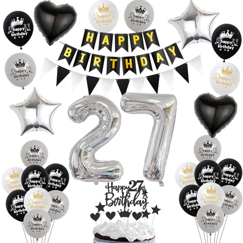 Luftballon 27. Geburtstag Dekoration Schwarz Silber Tortendeko Geburtstag 27 Jahre Mann kuchen deko Luftballon 27. Geburtstag Dekoration Schwarz Silber Tortendeko Geburtstag 27 Jahre Mann kuchen deko von Hopewey