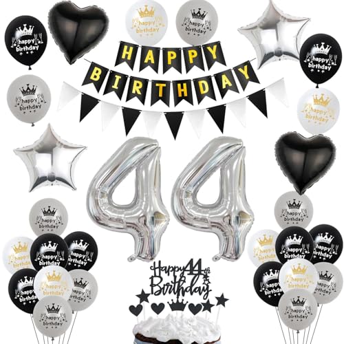 Luftballon 44. Geburtstag Dekoration Schwarz Silber - Tortendeko für Mann und Frau - Kuchen Deko 44 Jahre - Ballon und Geburtstagsdeko Set Luftballon 44. Geburtstag Dekoration Schwarz Silber - Tortendeko für Mann und Frau - Kuchen Deko 44 Jahre - Ballon und Geburtstagsdeko Set von Hopewey