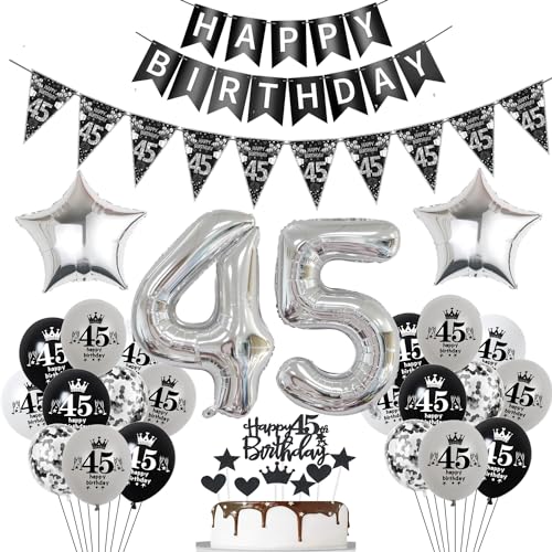 Luftballon 45. Geburtstag Dekoration Schwarz Tortendeko 45. Geburtstag Frau männer Geburtstagsdeko 45 Jahre Mann Frauen Schwarz Folienballon 45 Ballon 45 von Hopewey