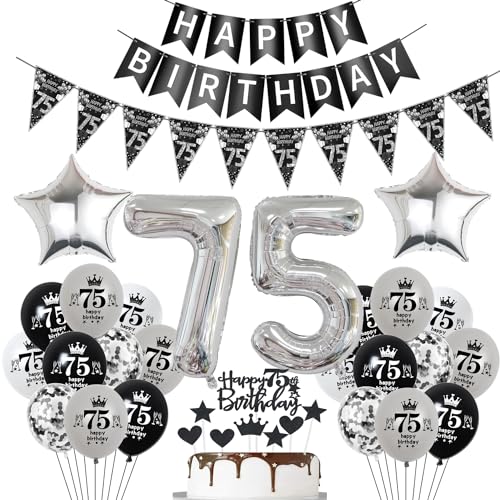 Luftballon 75. Geburtstag Dekoration Schwarz Tortendeko 75. Geburtstag Frau männer Geburtstagsdeko 75 Jahre Mann Frauen Schwarz Folienballon 75 Ballon 75 von Hopewey