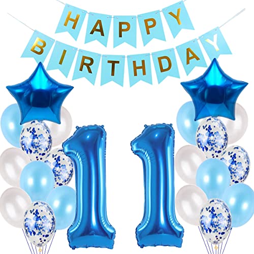 Luftballons 11 . Geburtstag Dekoration Jungen Blau, 11 jahre Geburtstag deko für Jungen ,Heliumballon 11 Folienballons, Happy Birthday 11 geburtstag deko junge blau set 11.Geburtstagdeko jungen(11) von Hopewey