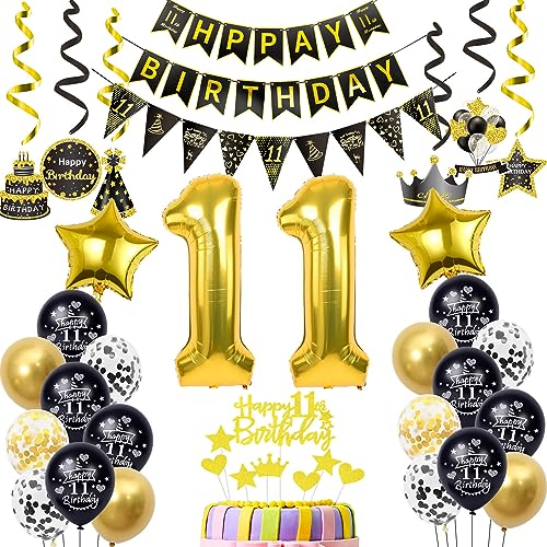 Luftballons 11. Geburtstag Deko Schwarz Gold, Dekoration für Jungen und Mädchen, Tortendeko 11 Jahre Luftballons 11. Geburtstag Deko Schwarz Gold, Dekoration für Jungen und Mädchen, Tortendeko 11 Jahre von Hopewey
