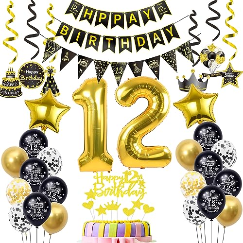 Luftballons 12. Geburtstag Deko Schwarz Gold, deko 12. Geburtstag Dekoration, Ballon 12 Junge deko , gold Tortendeko 12 Jahre Junge Geburtstagsdeko 12 Jahre Mädchen Luftballons 12. Geburtstag Deko Schwarz Gold, deko 12. Geburtstag Dekoration, Ballon 12 Junge deko , gold Tortendeko 12 Jahre Junge Geburtstagsdeko 12 Jahre Mädchen von Hopewey