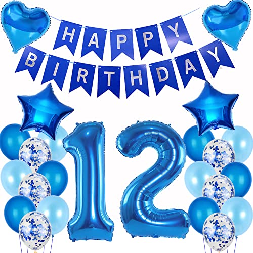 Luftballons 12. Geburtstag Dekoration Junge Blau set,Folienballon 12.Geburtstag Dekoration Blau Geburtstagsdeko 12 Jahre Junge,Happy Birthday Girlande Banner deko blau,12 jahre junge geburtstag deko von Hopewey