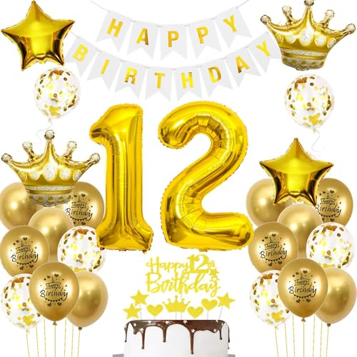 Luftballons 12. Geburtstag Junge Mädchen Deko Gold Tortendeko 12. Geburtstag Junge Party Dekoration Weiß gold Geburtstagsdeko 12 Jahre Mädchen Junge ballon Geburtstag deko 12. Geburtstag deko gold von Hopewey