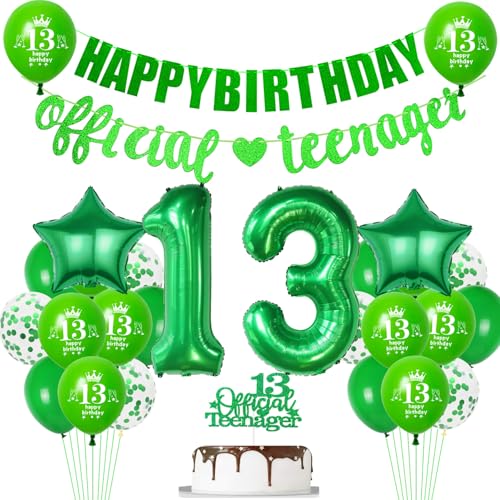 Luftballons 13. Geburtstag Deko Mädchen Jungen grün，Girlande Offizielle Teenager 13 Geburtstag Deko für Mädchen,13. Geburtstagsdeko 13 jahre ballons deko 13. Jungen grün von Hopewey