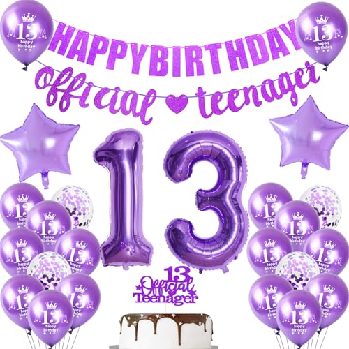 Luftballons 13. Geburtstag Deko Mädchen Lila - Girlande Offizielle Teenager - Dekoration Mit Ballons Für 13 Jahre von Hopewey