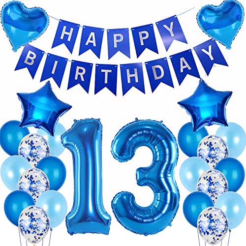 Luftballons 13. Geburtstag Dekoration Junge Blau set,Folienballon 13.Geburtstag Dekoration Blau Geburtstagsdeko 13 Jahre Junge,Happy Birthday Girlande Banner deko blau,13 jahre junge geburtstag deko von Hopewey