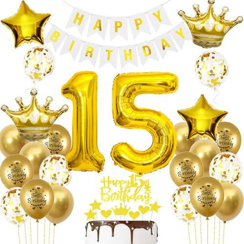 Luftballons 15. Geburtstag Junge Mädchen Deko Gold Tortendeko 15. Geburtstag Junge Party Dekoration Weiß gold Geburtstagsdeko 15 Jahre Mädchen ballon 15. deko gold von Hopewey