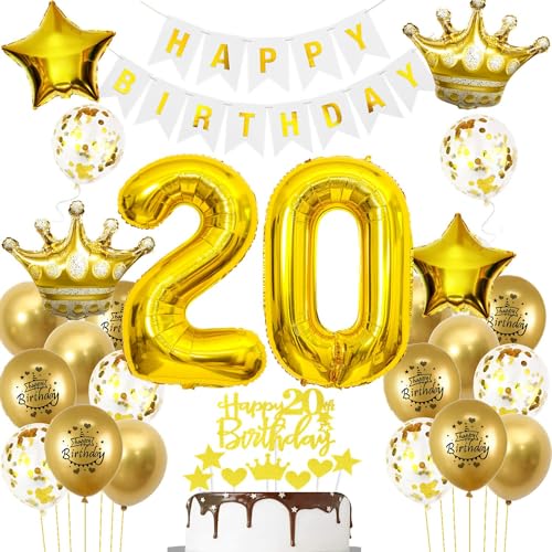 Luftballons 20. Geburtstag Mann frauen Deko Gold Tortendeko 20. Geburtstag Mann Party Dekoration Weiß gold Geburtstagsdeko 20 Jahre frau Männer ballon 20. deko gold von Hopewey