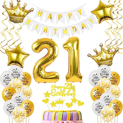 Luftballons 21. Geburtstag Mann Frauen Deko gold Tortendeko 21. Geburtstag Mann Party Deko Weiß gold Geburtstagsdeko 21 Jahre Geburtstag dekoration Frau Männer 21. Geburtstag deko torte gold von Hopewey