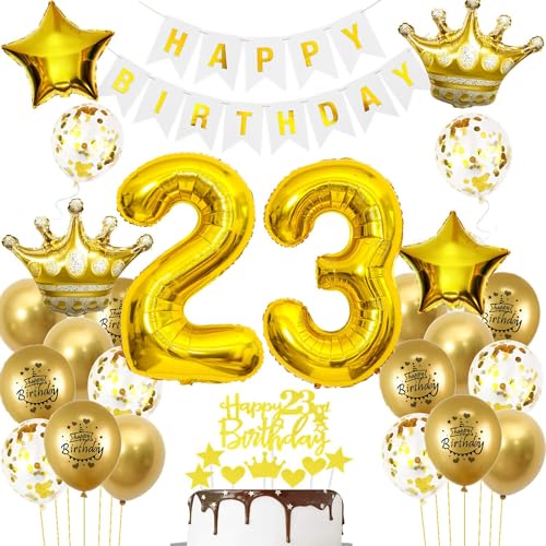 Luftballons 23. Geburtstag Mann frauen Deko Gold Tortendeko 23. Geburtstag Mann Party Dekoration Weiß gold Geburtstagsdeko 23 Jahre frau Männer ballon 23. deko gold von Hopewey
