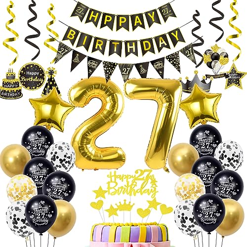 Luftballons 27. Geburtstag Deko Schwarz Gold, deko 27. Geburtstag Dekoration, Ballon 27 Mann deko , gold Tortendeko 27 Jahre Mann Geburtstagsdeko 27 Jahre Männer Frauen gold von Hopewey