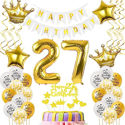 Luftballons 27. Geburtstag Mann Frauen Deko gold Tortendeko 27. Geburtstag Mann Party Deko Weiß gold Geburtstagsdeko 27 Jahre Geburtstag dekoration Frau Männer 27. Geburtstag deko torte gold von Hopewey