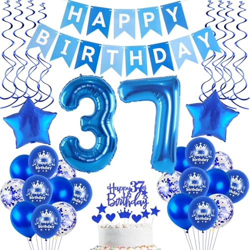 Luftballons 37 Geburtstag Deko Mann Blau, deko 37. geburtstag Mann,Folien ballons 37 . geburtstag banner Happy Birthday 37 geburtstag deko Mann blau Geburtstagdeko 37 Jahre Männer Dekoration von Hopewey