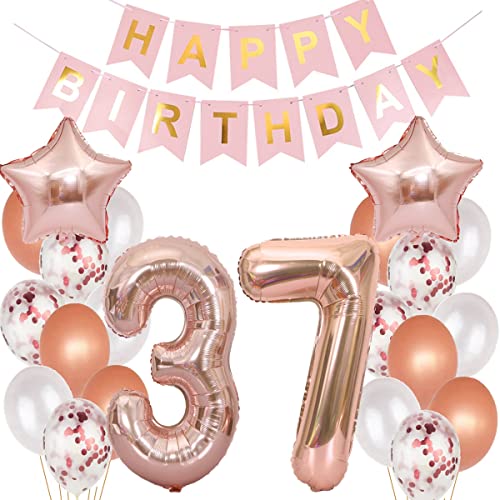 Luftballons 37. Geburtstag Dekoration für Frauen - Rosegold Deko Set (37 Jahre) von Hopewey