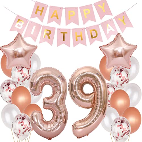 Luftballons 39. Geburtstag Dekoration Frauen Rosegold - Deko für 39 Jahre Geburtstag - Geburtstagsdeko (39) von Hopewey