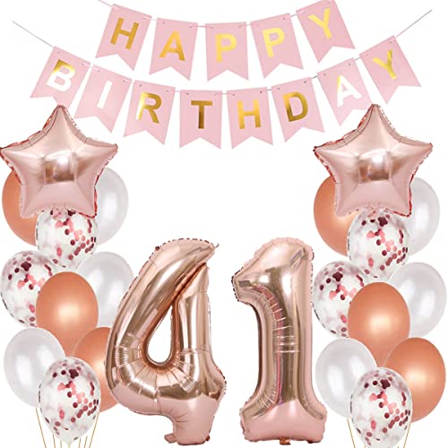 Luftballons 41. Geburtstag Dekoration für Frauen - Rosegold 41 Jahre Geburtstagsdeko (41) von Hopewey