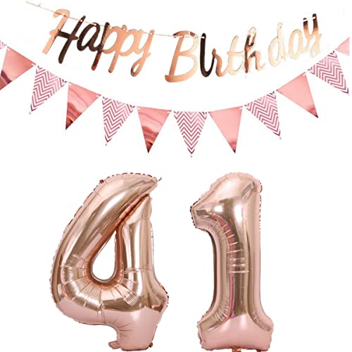 Luftballons 41.geburtstag deko frauen rosegold+Happy Birthday Girlande +Wimpelkette 40"Zahlen Ballon 41 Luftballons 41 Jahre Geburtstag Dekoration frau Geburtstagdeko 41 Geburtstag deko rosegold(41) von Hopewey
