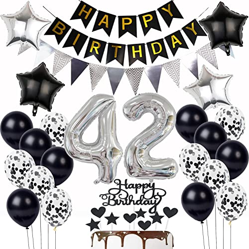 Luftballon 42. Geburtstag Dekoration Schwarz Silber Tortendeko Geburtstag 42 Jahre Mann kuchen deko 42 Geburtstag Frauen Mann,ballon 42. Geburtstag Männer Frauen,Geburtstagsdeko 42 Jahre Frau von Hopewey