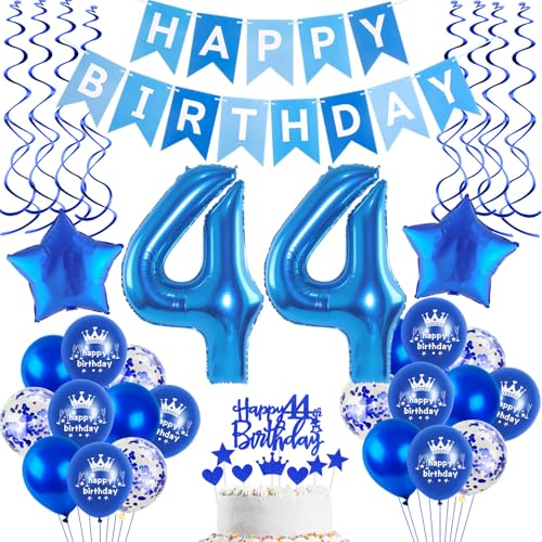 Luftballons 44 Geburtstag Deko Mann Blau, deko 44. geburtstag Mann,Folien ballons 44 geburtstag banner Happy Birthday 44 geburtstag deko Mann blau Geburtstagdeko 44 Jahre Männer Dekoration von Hopewey