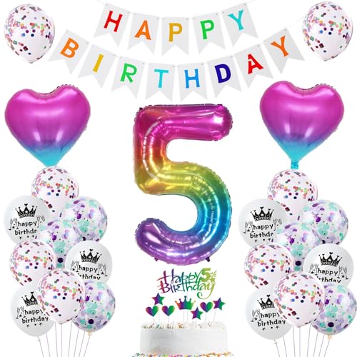 Luftballons 5 Geburtstag Dekoration mädchen rosa,ballon 5. Geburtstag deko für mädchen,deko 5 jahr Kindergeburtstag bunt 5 party deko Geburtstagsdeko 5 jahr ballon von Hopewey